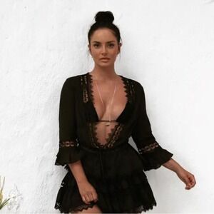 Charo Ruiz jacket‎ size S Edda cotton lace peplum tie waist cover up $330